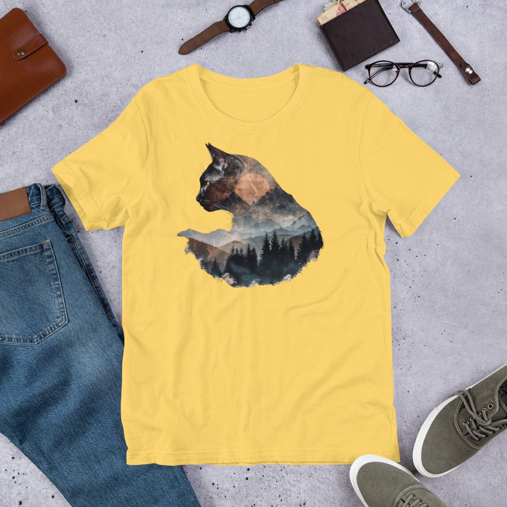 Padres Mágicos Amarillo / S Camiseta "Gato Montaña" de algodón suave - Para amantes de la naturaleza