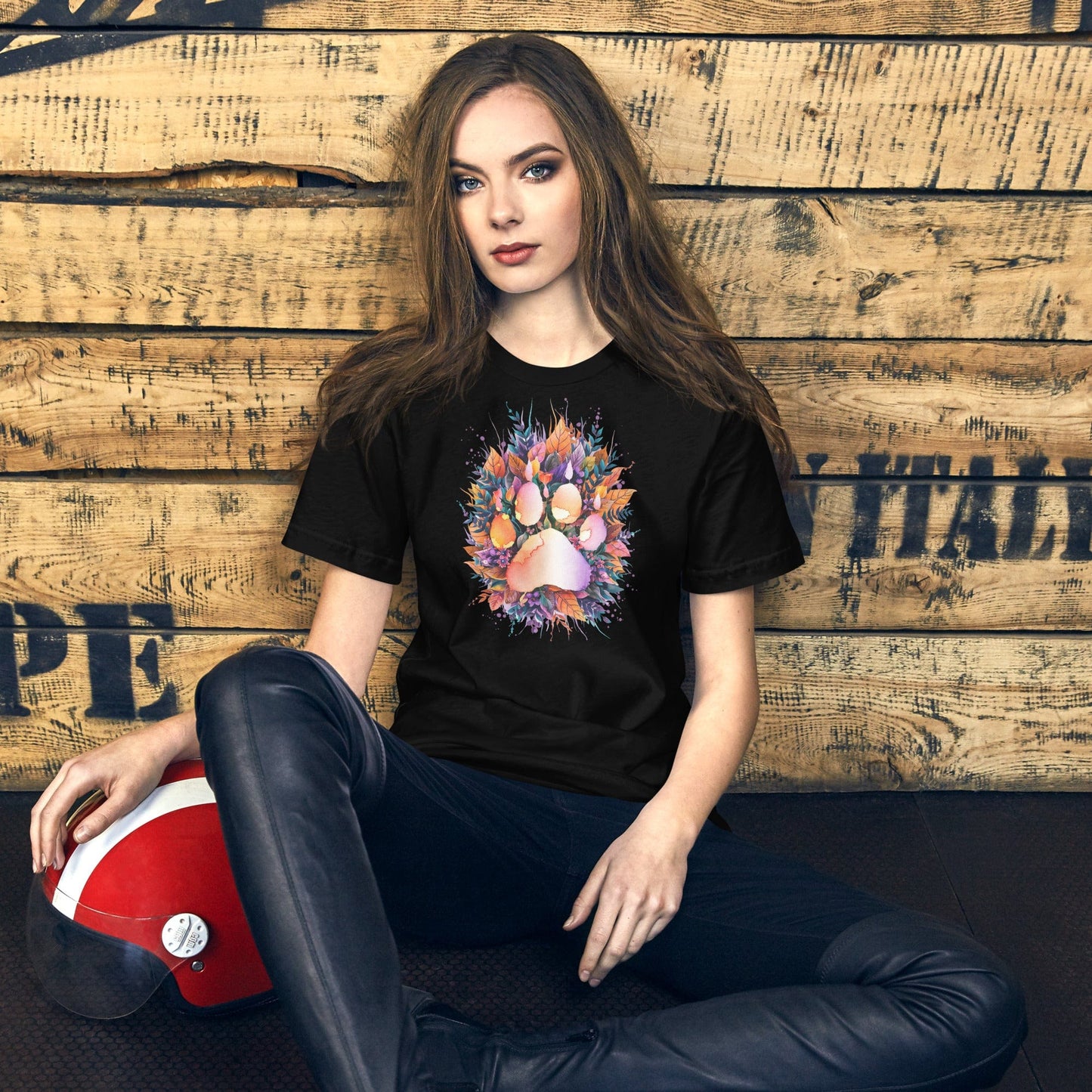 Padres Mágicos Black / S Camiseta "Huella Floral" de algodón suave - Para los amantes de los animales y la naturaleza
