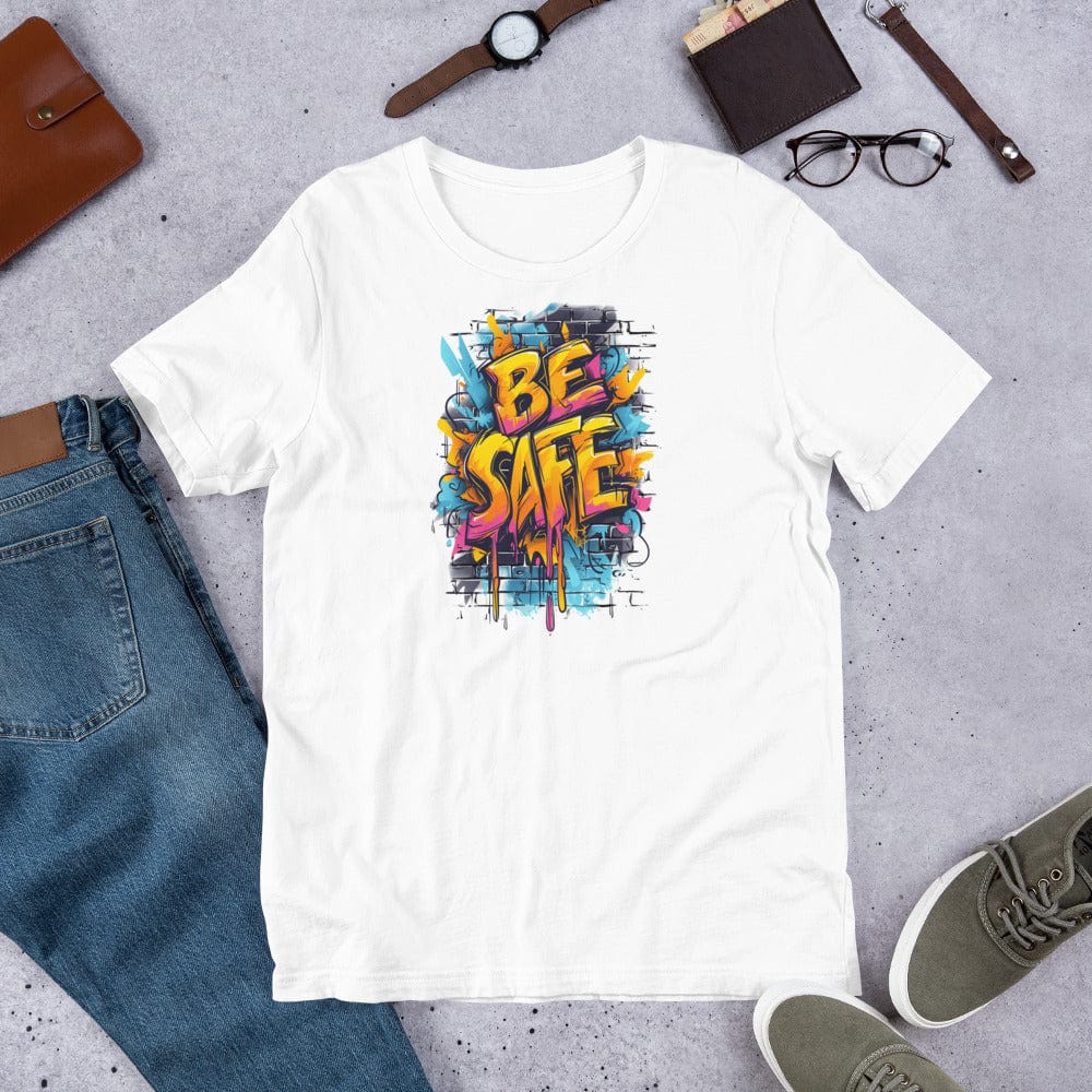Padres Mágicos Blanco / S Camiseta "Be Safe" - Graffiti Urbano