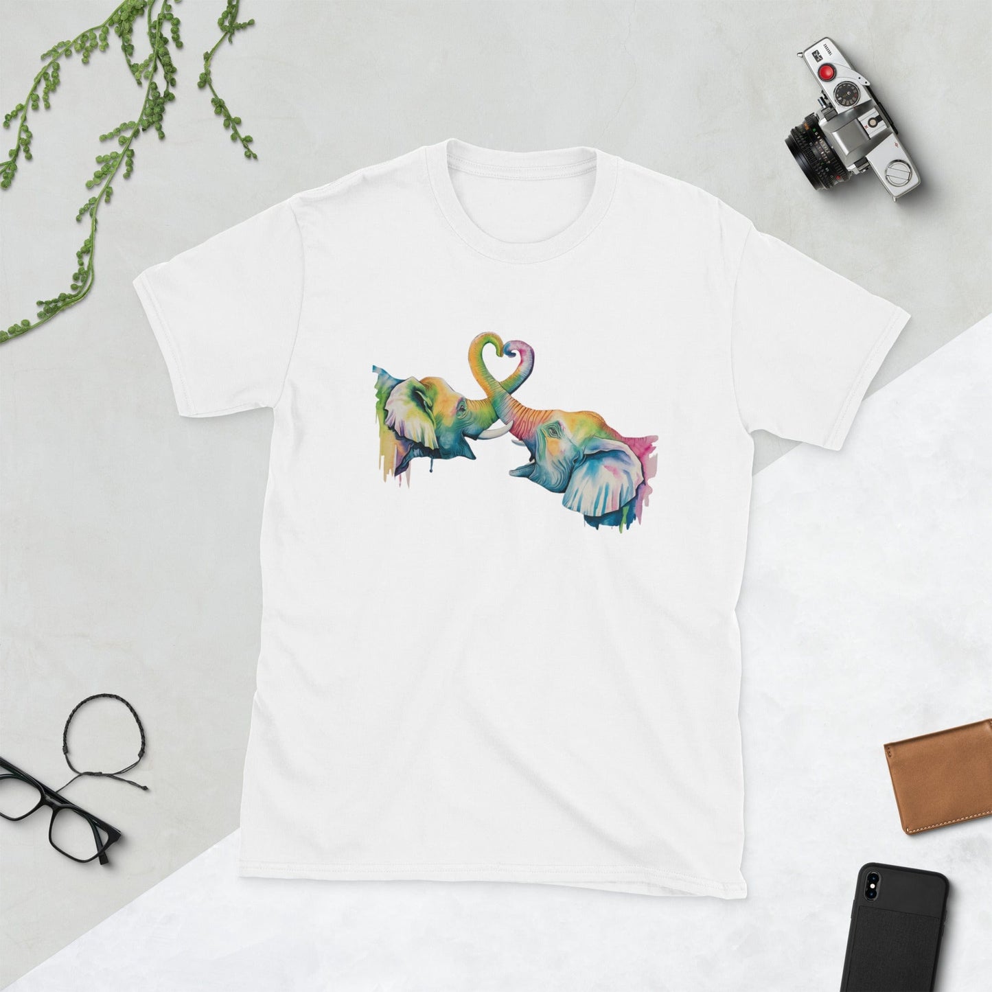 Padres Mágicos Blanco / S Camiseta "Elefantes Amorosos" - 100% Algodón con Diseño Artístico