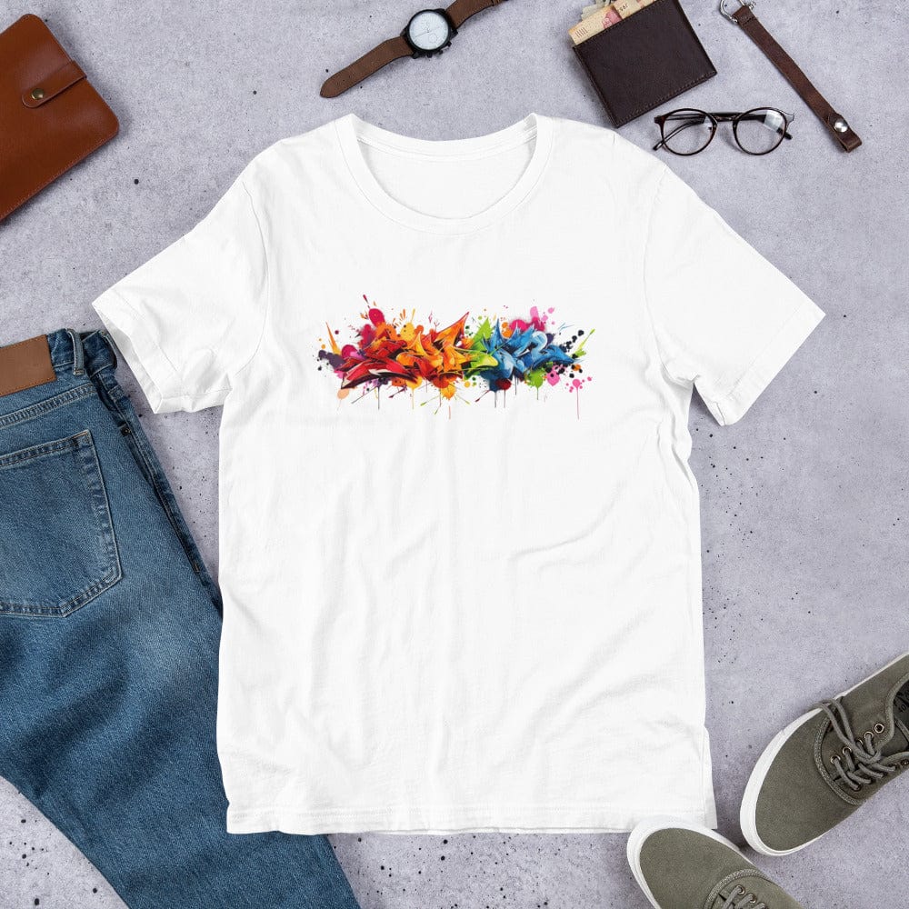 Padres Mágicos Blanco / S Camiseta "Grafiti Explosión de Colores" - Arte Urbano que Deslumbra