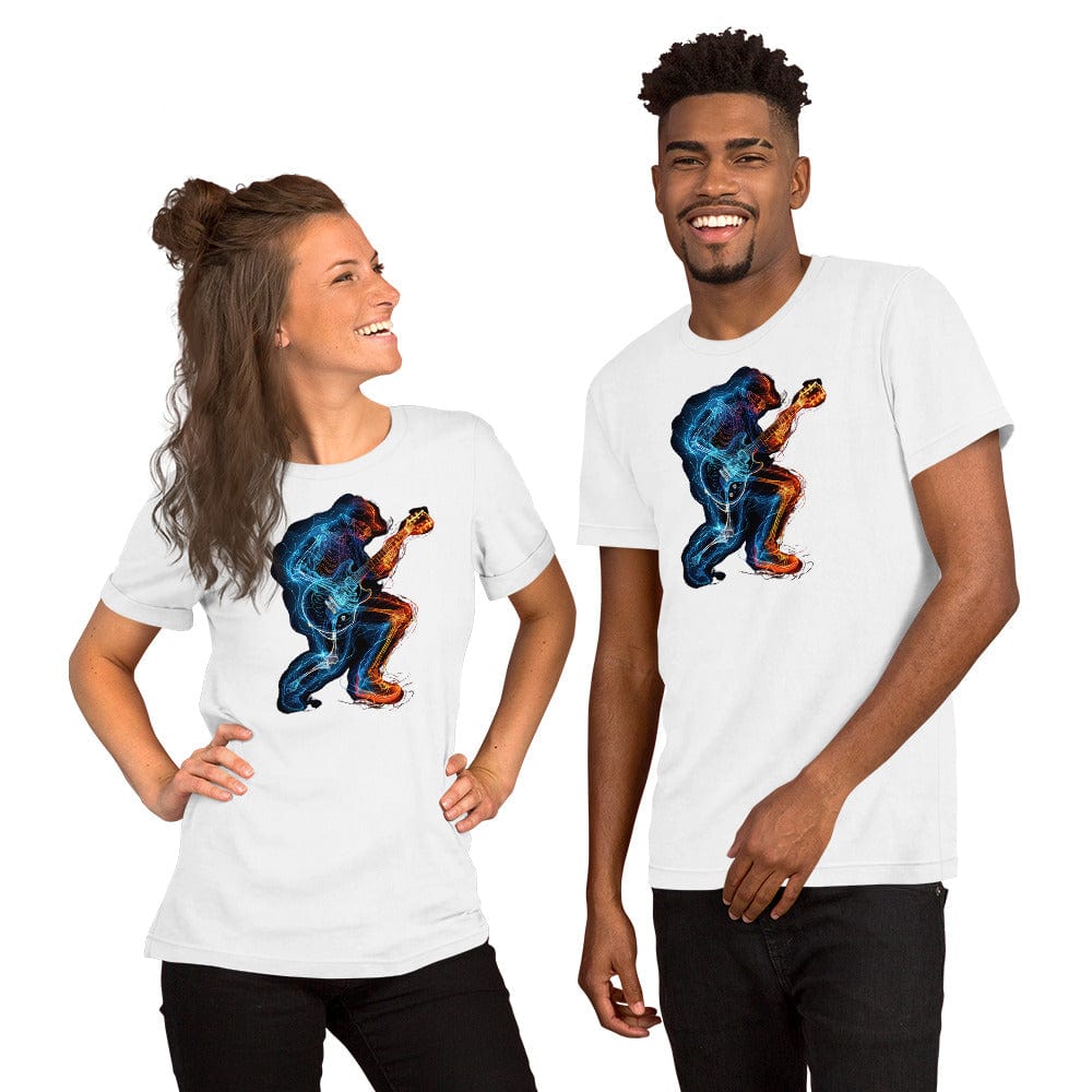 Padres Mágicos Blanco / S Camiseta "Guitarrista en Llamas" - Rock y Estilo