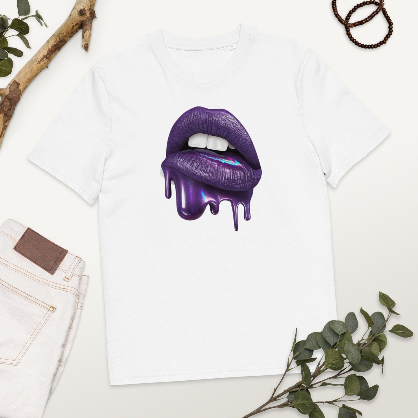 Padres Mágicos Blanco / S Camiseta "Labios Púrpuras" 100% Algodón Orgánico - Para Amantes del Estilo Único