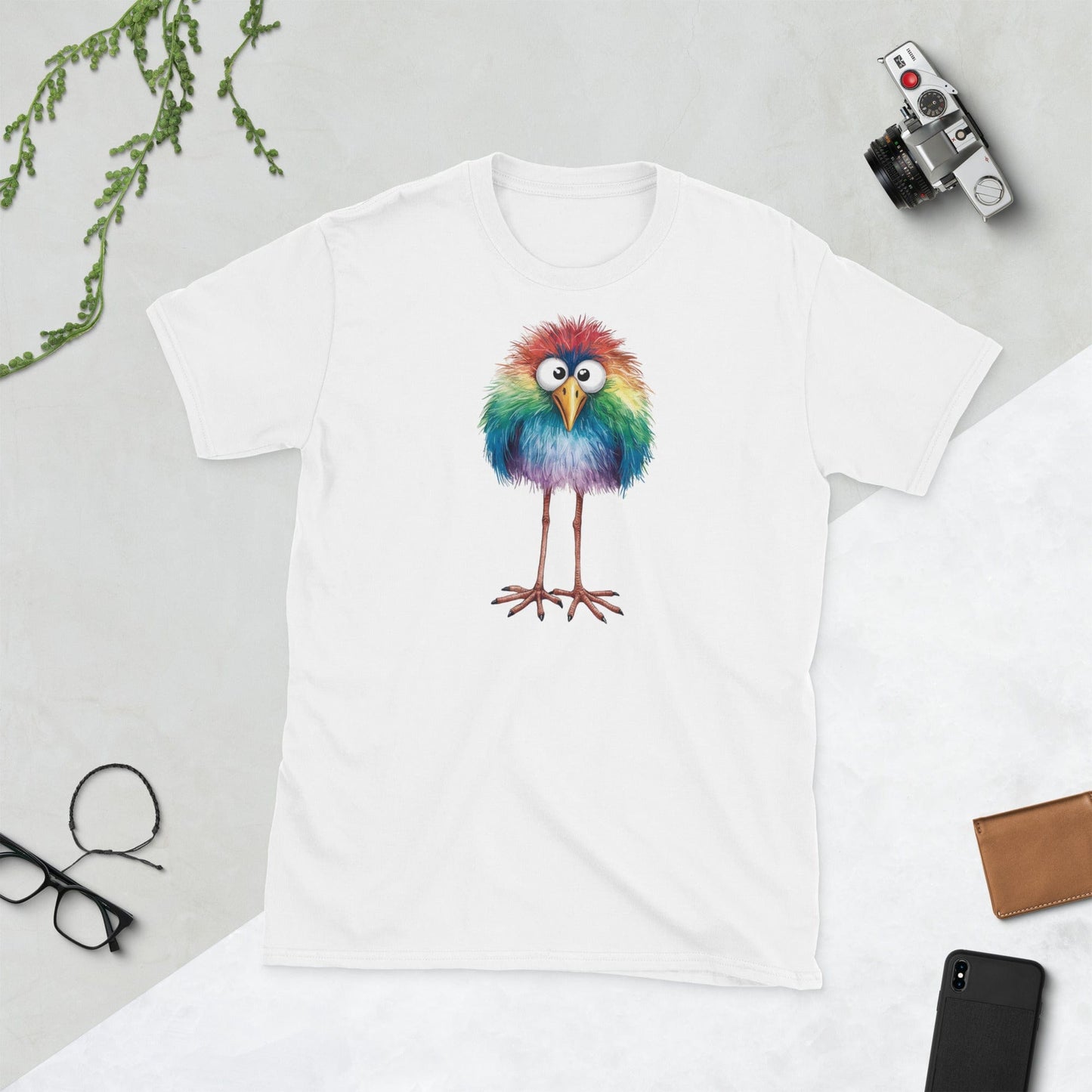 Padres Mágicos Blanco / S Camiseta "Pájaro Arcoíris" - 100% Algodón con Diseño Colorido y Divertido