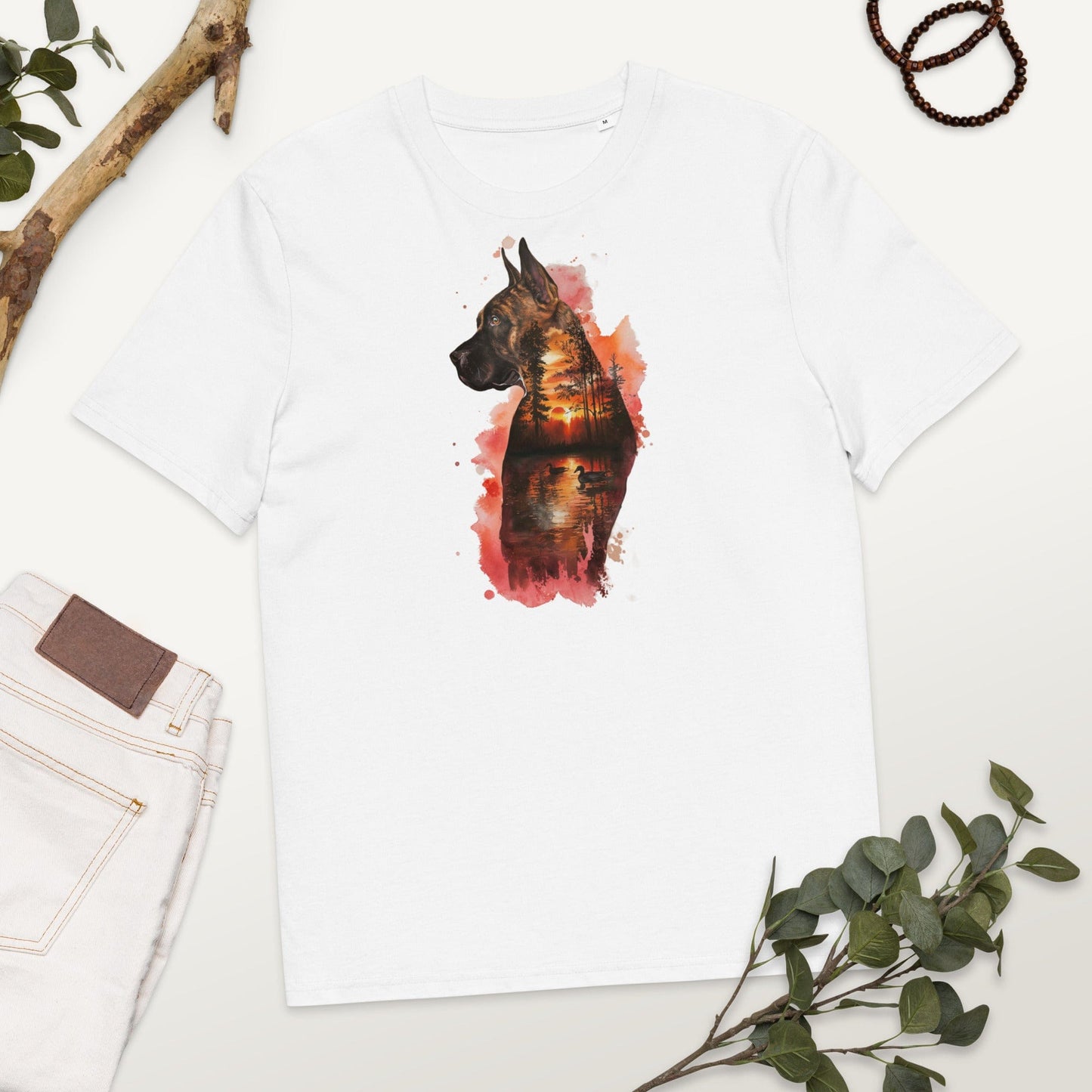 Padres Mágicos Blanco / S Camiseta Perro y Paisaje al Atardecer - Algodón Orgánico