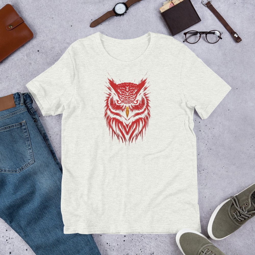Padres Mágicos Ceniza / S Camiseta "Búho de Fuerza" de algodón suave - Para los que abrazan la sabiduría y el misterio
