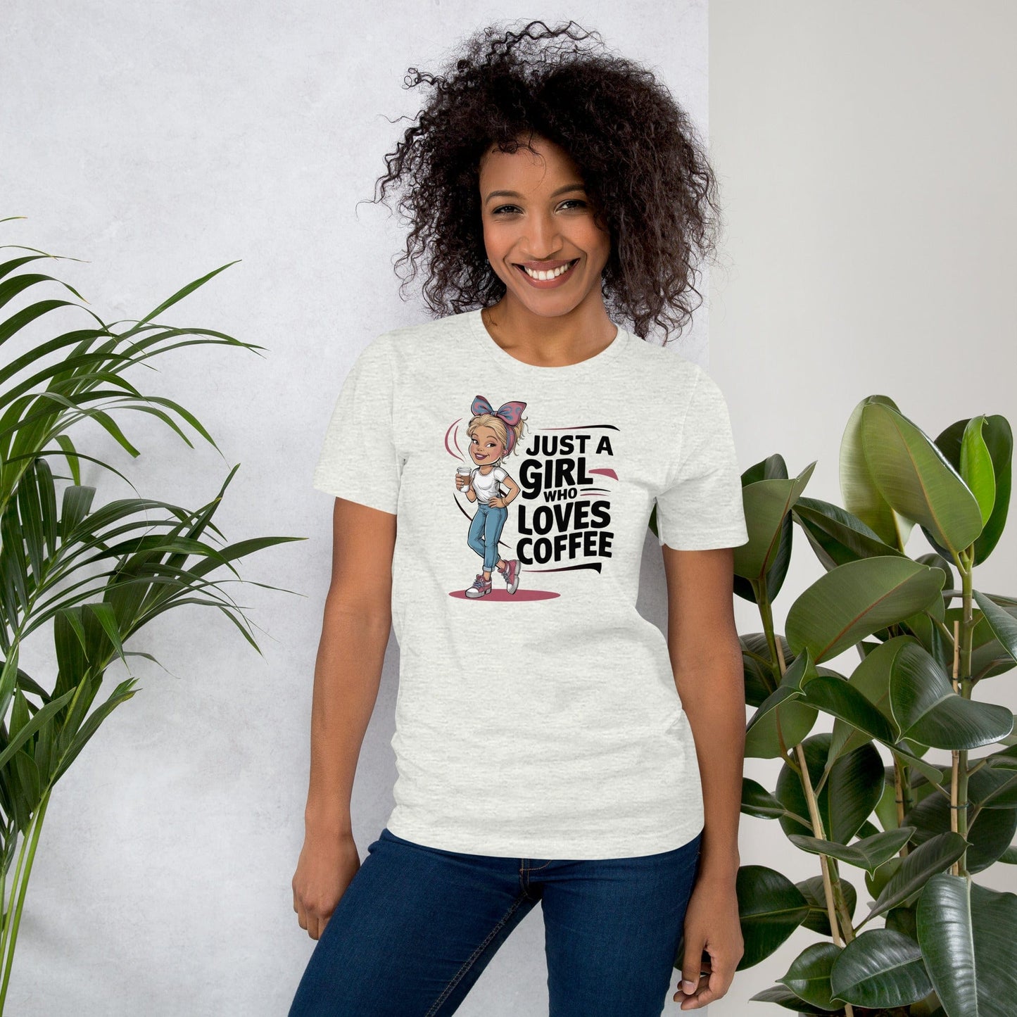 Padres Mágicos Ceniza / S Camiseta Divertida "Just a Girl Who Loves Coffee" - Diseño Femenino