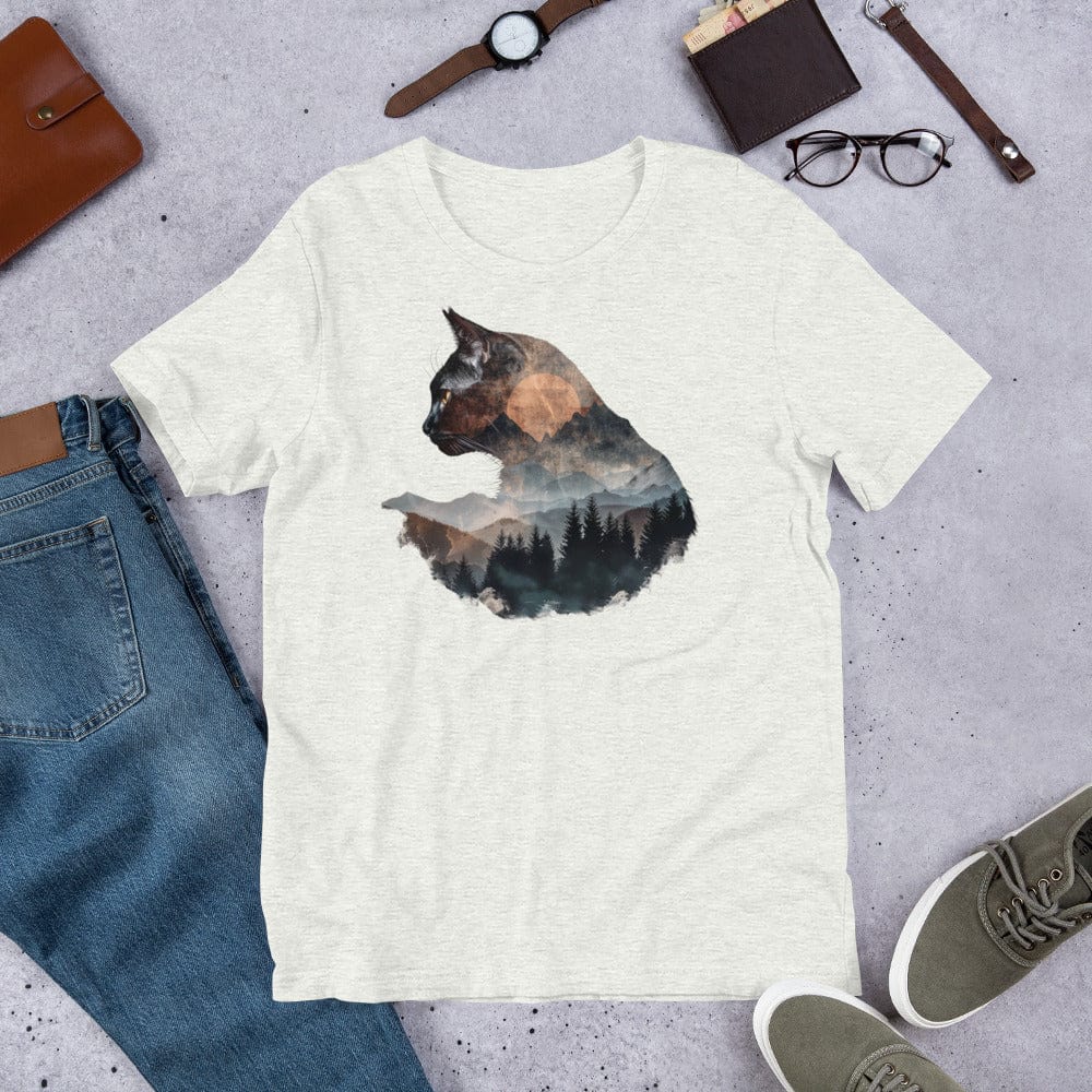 Padres Mágicos Ceniza / S Camiseta "Gato Montaña" de algodón suave - Para amantes de la naturaleza