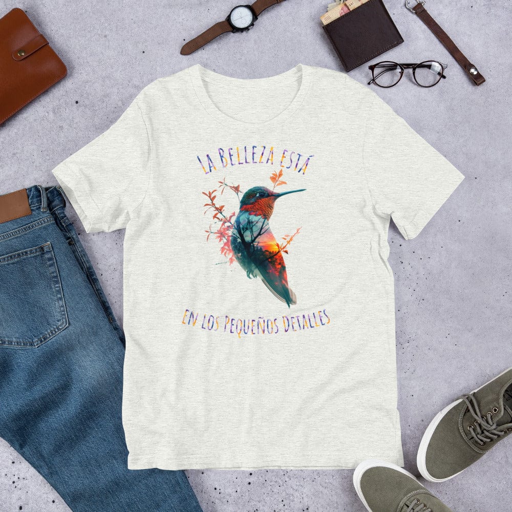 Padres Mágicos Ceniza / S Camiseta "La Belleza Está en los Pequeños Detalles" - Colibrí