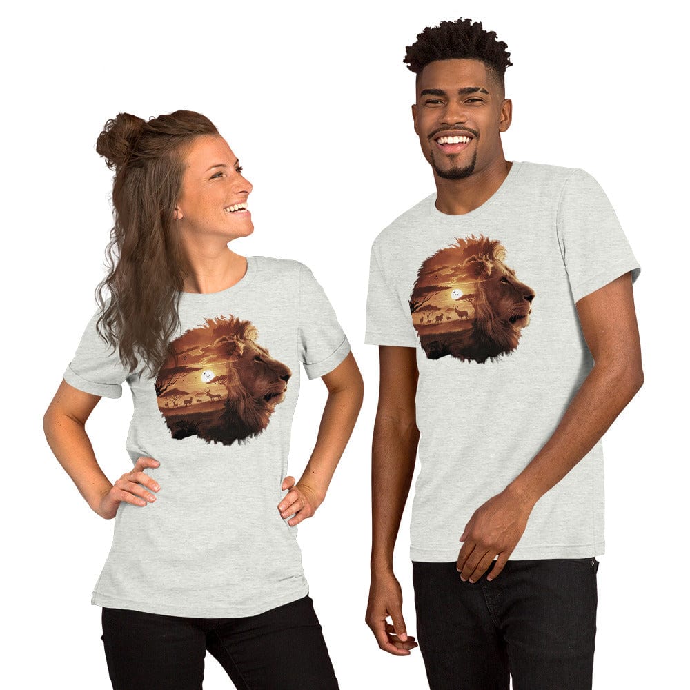 Padres Mágicos Ceniza / S Camiseta "León y Sabana" - Diseño Majestuoso
