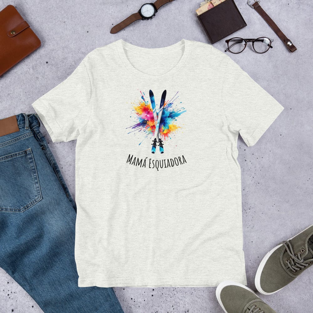 Padres Mágicos Ceniza / S Camiseta Mamá Esquiadora - Estilo Aventurero y Colorido para Amantes del Esquí
