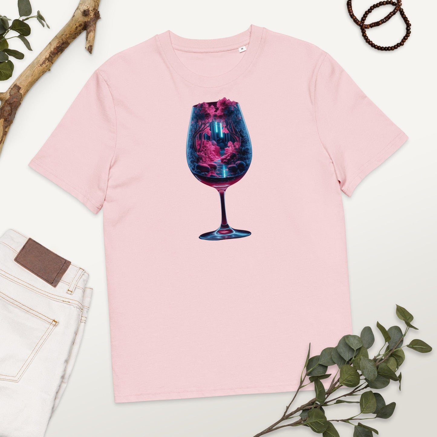 Padres Mágicos Cotton Pink / S Camiseta "Bosque Futurista de Neón" de Algodón Orgánico - Ideal para Amantes del Futuro