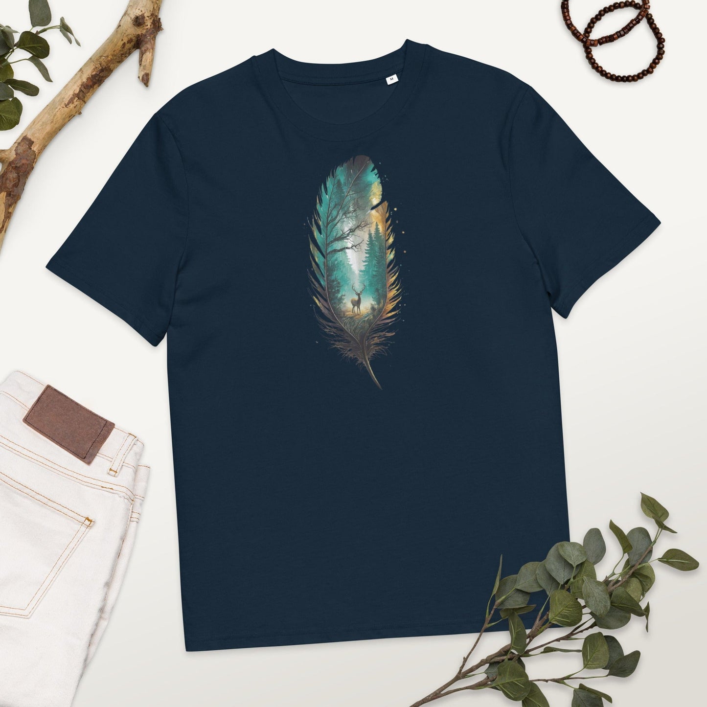 Padres Mágicos French Navy / S Camiseta Bosque en Pluma - Algodón Orgánico
