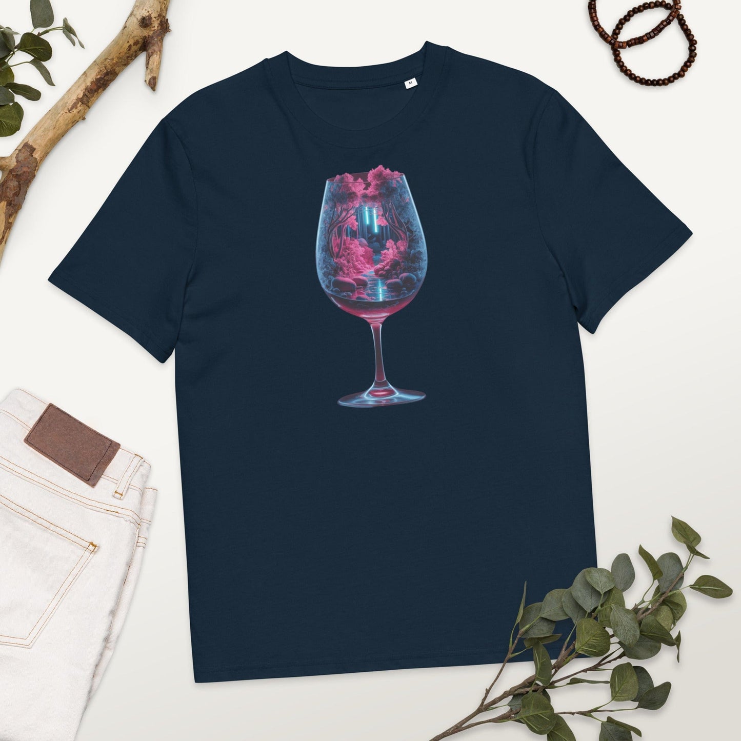 Padres Mágicos French Navy / S Camiseta "Bosque Futurista de Neón" de Algodón Orgánico - Ideal para Amantes del Futuro