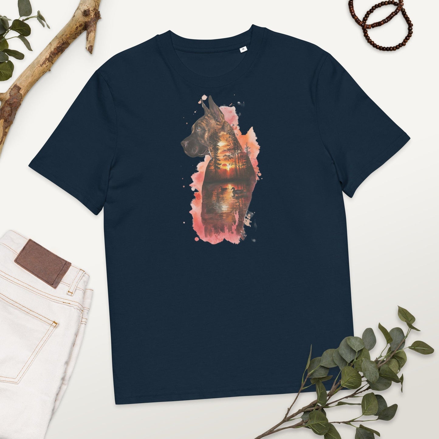 Padres Mágicos French Navy / S Camiseta Perro y Paisaje al Atardecer - Algodón Orgánico