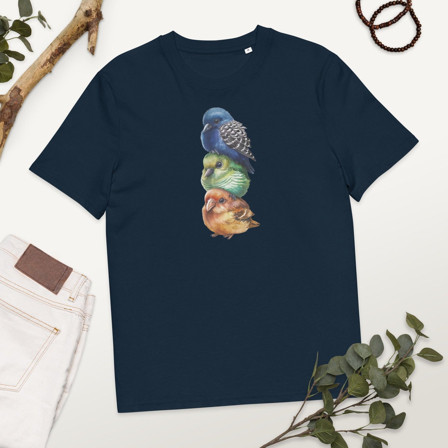 Padres Mágicos French Navy / S Camiseta Tres Pajaritos Coloridos - Algodón Orgánico