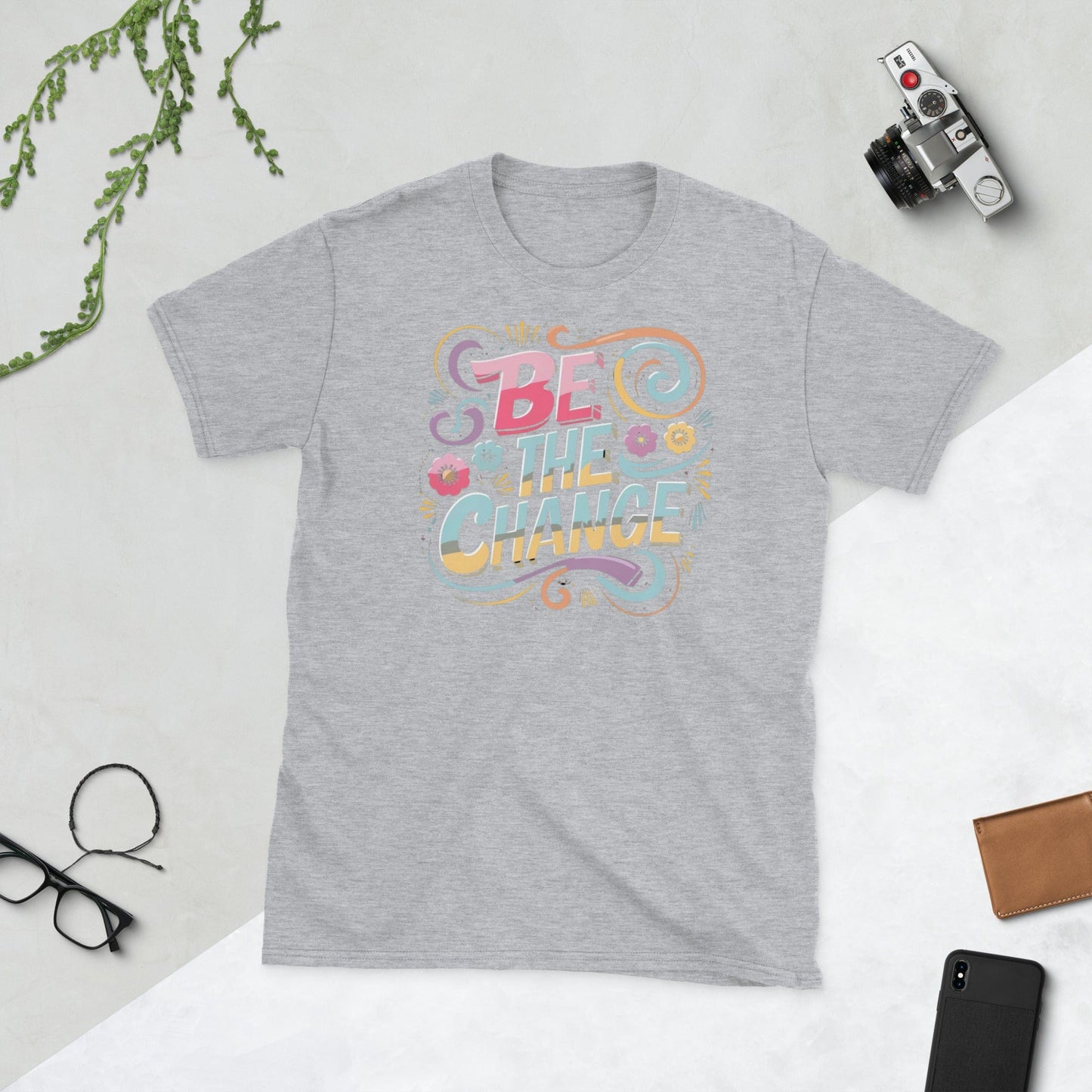 Padres Mágicos Gris deportivo / S Camiseta Be the Change - Diseño Inspirador y Colorido