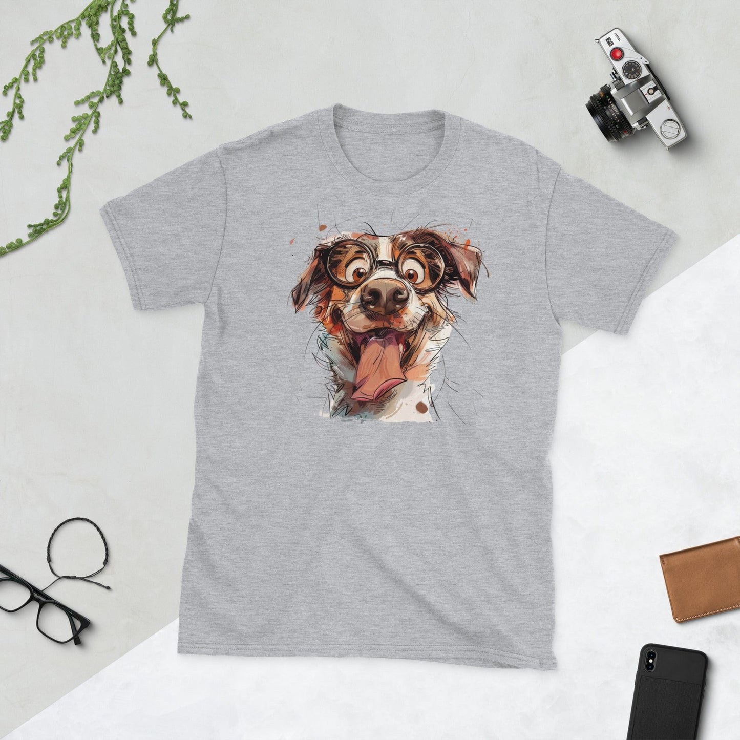 Padres Mágicos Gris deportivo / S Camiseta Divertida de Perro con Gafas – 100% Algodón