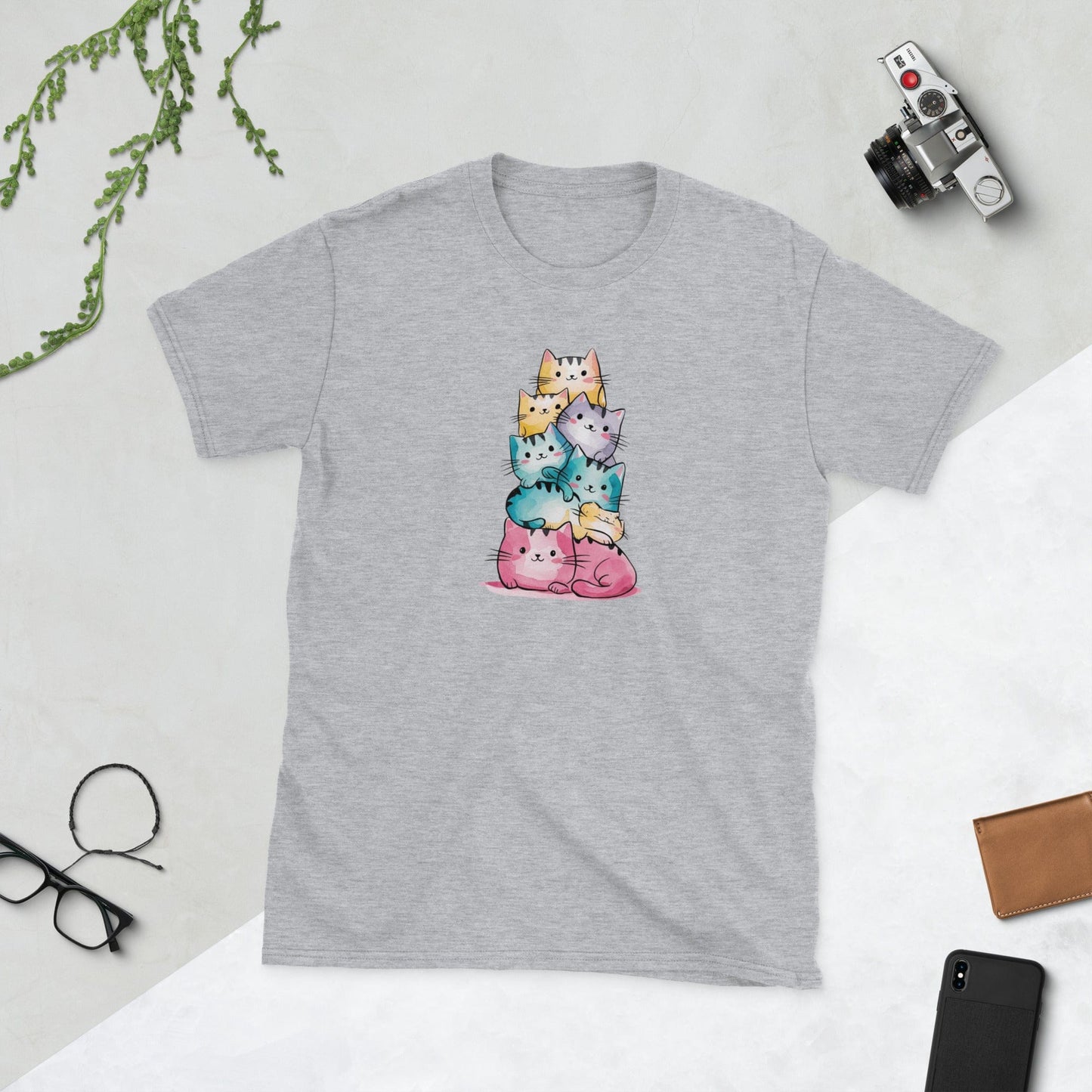 Padres Mágicos Gris deportivo / S Camiseta Gatos de Colores - Diseño Adorable y Divertido