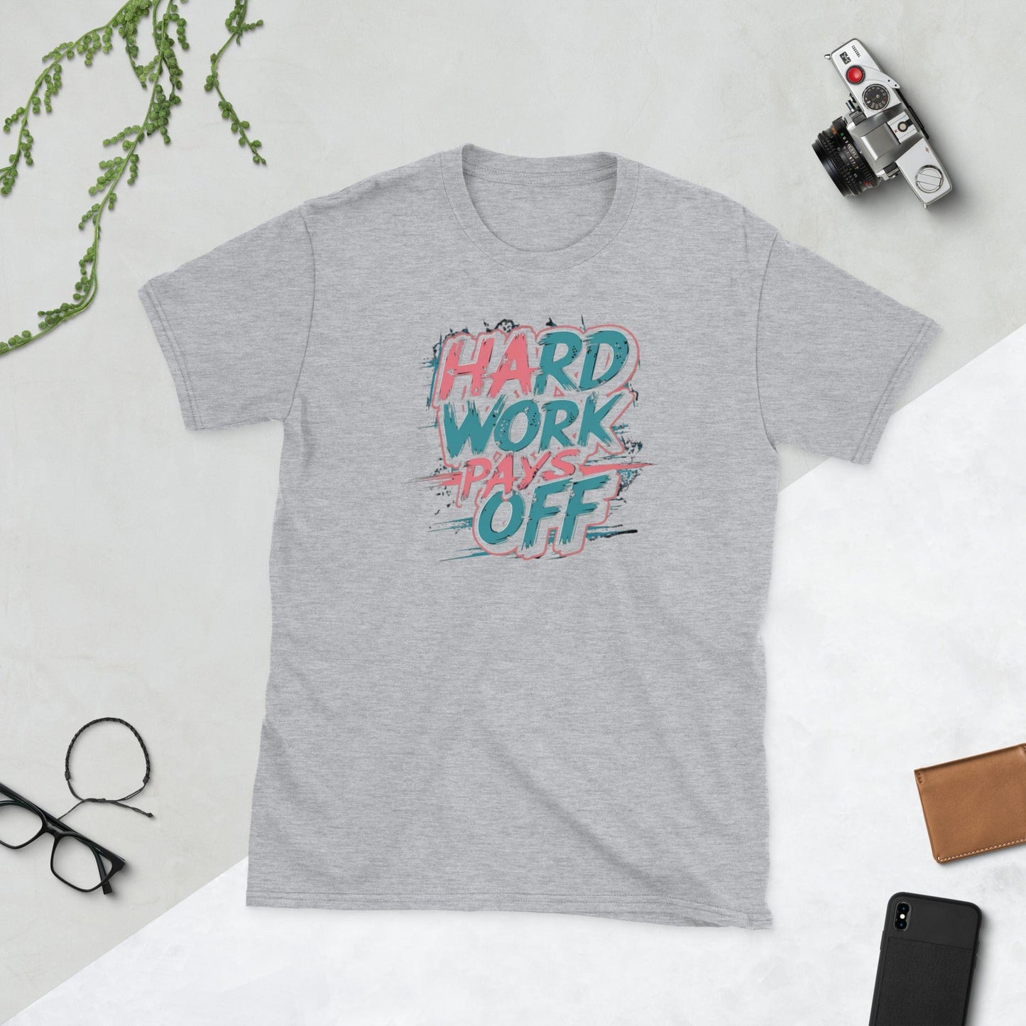 Padres Mágicos Gris deportivo / S Camiseta Hard Work Pays Off - Diseño Motivacional y Energético
