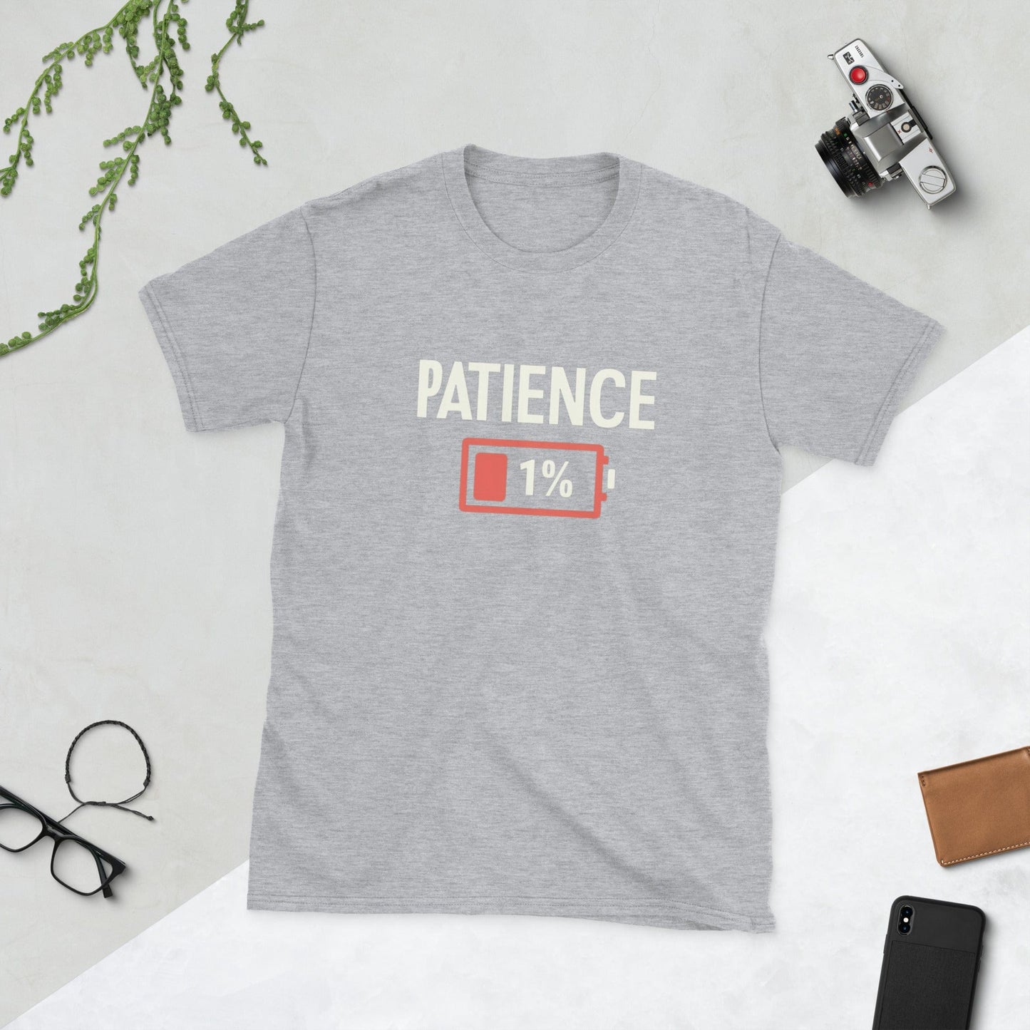 Padres Mágicos Gris deportivo / S Camiseta Patience 1% - Diseño Divertido y Realista
