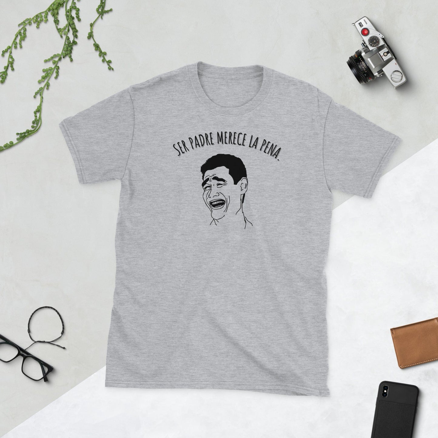 Padres Mágicos Gris deportivo / S Camiseta "Ser Padre Merece la Pena" - Para Papás con Humor