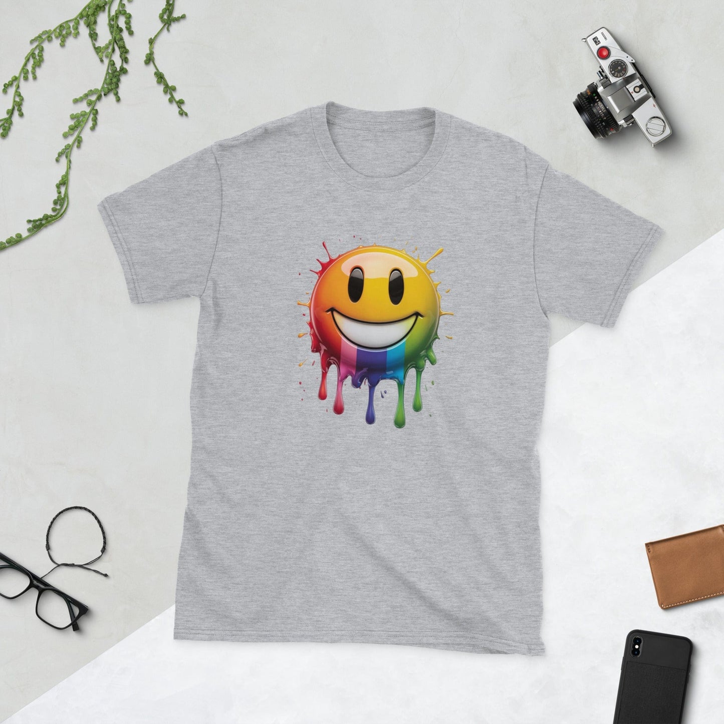 Padres Mágicos Gris deportivo / S Camiseta Smiley Arcoíris - Diseño Colorido y Alegre