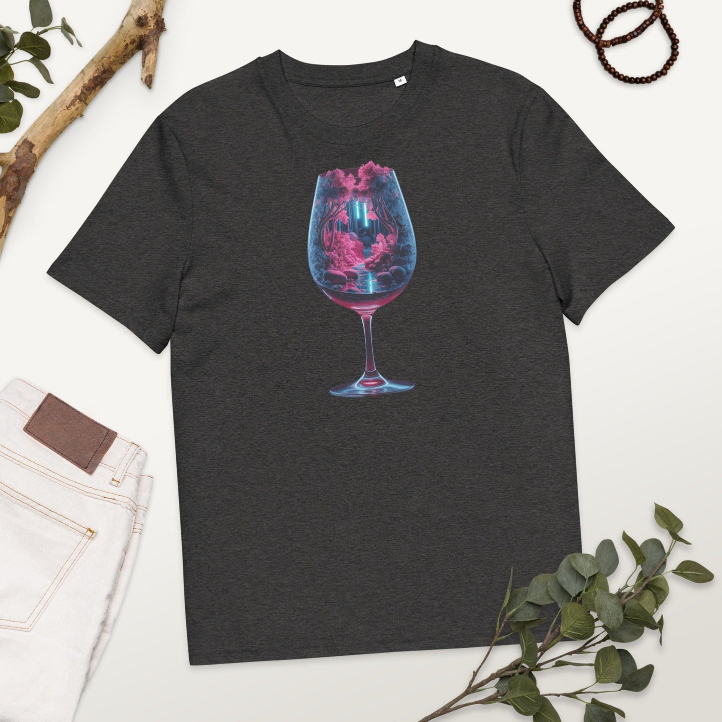 Padres Mágicos Gris jaspeado oscuro / S Camiseta "Bosque Futurista de Neón" de Algodón Orgánico - Ideal para Amantes del Futuro