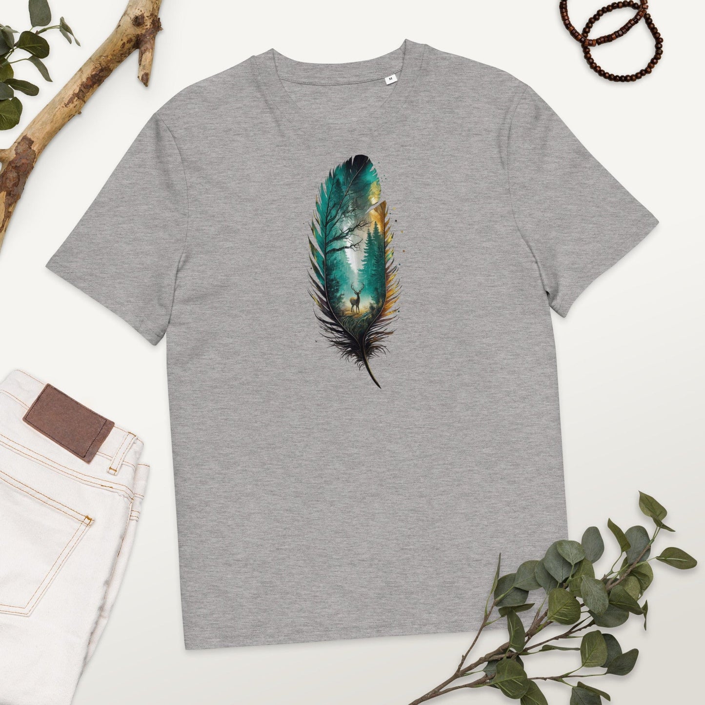Padres Mágicos Gris jaspeado / S Camiseta Bosque en Pluma - Algodón Orgánico