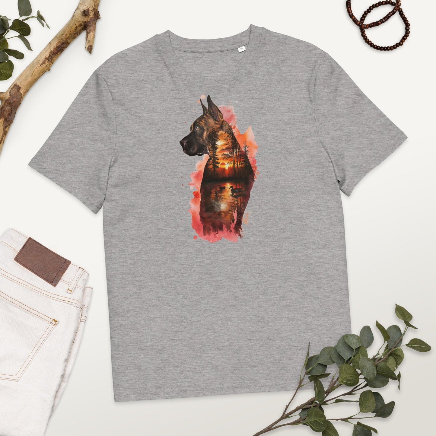 Padres Mágicos Gris jaspeado / S Camiseta Perro y Paisaje al Atardecer - Algodón Orgánico