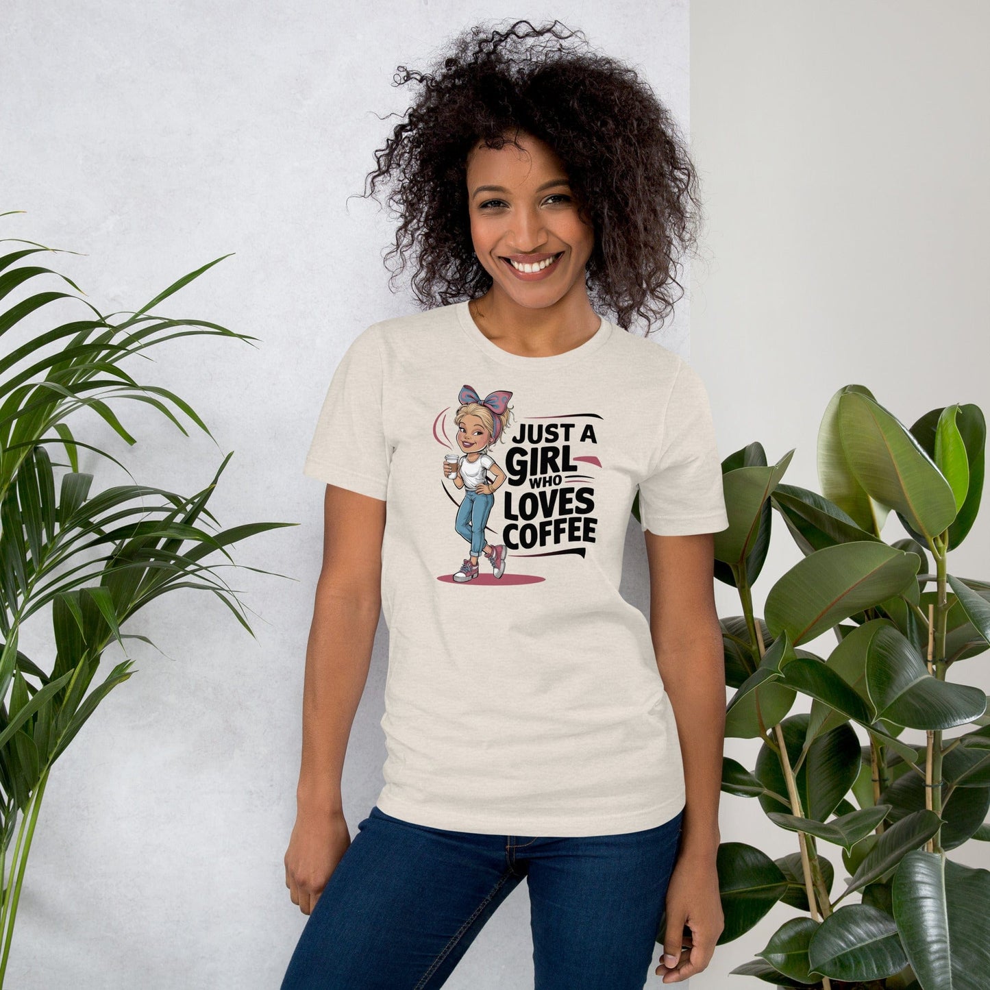 Padres Mágicos Heather Dust / S Camiseta Divertida "Just a Girl Who Loves Coffee" - Diseño Femenino