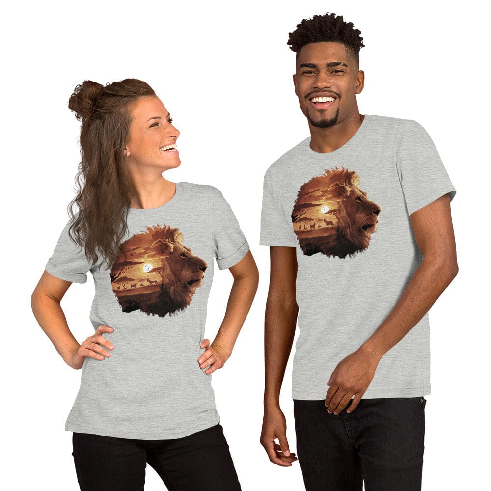 Padres Mágicos Jaspeado atlético / S Camiseta "León y Sabana" - Diseño Majestuoso