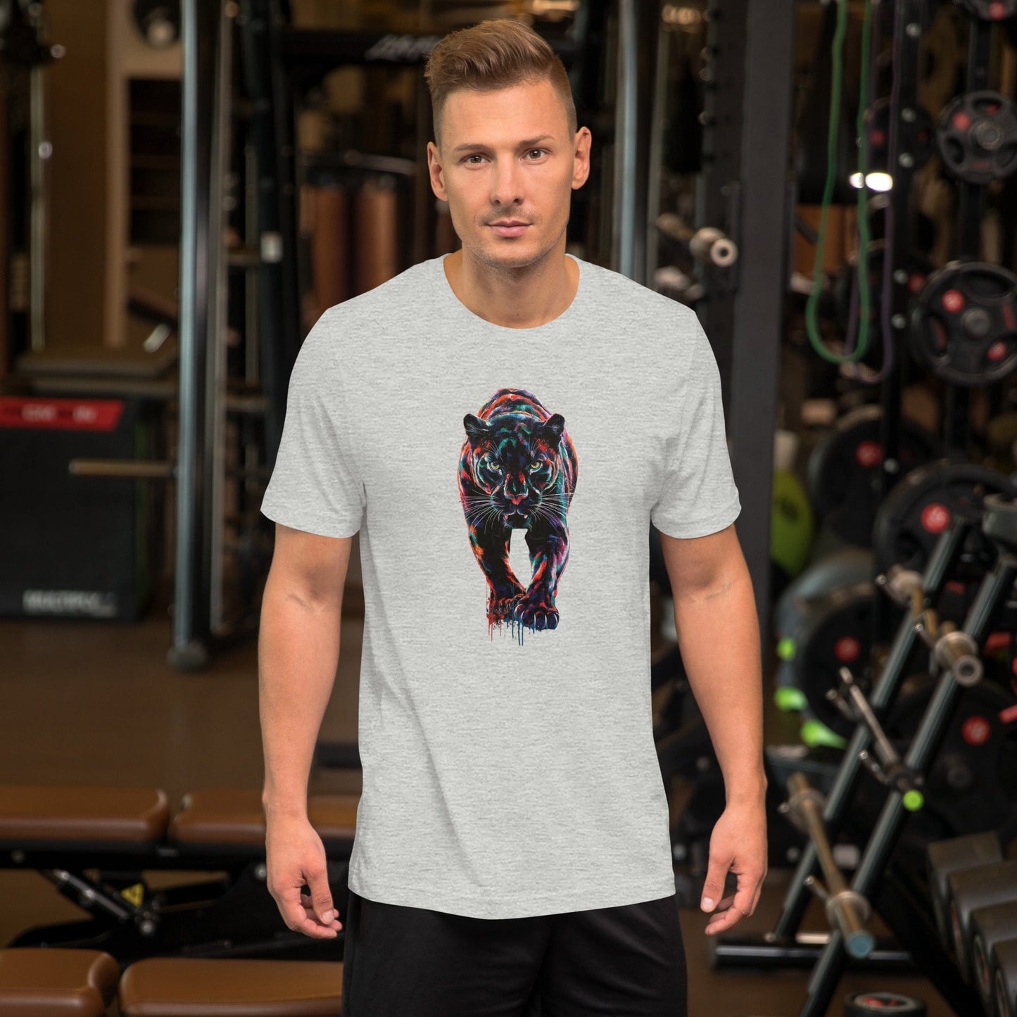 Padres Mágicos Jaspeado atlético / S Camiseta "Pantera Colorida" - Diseño Artístico y Audaz