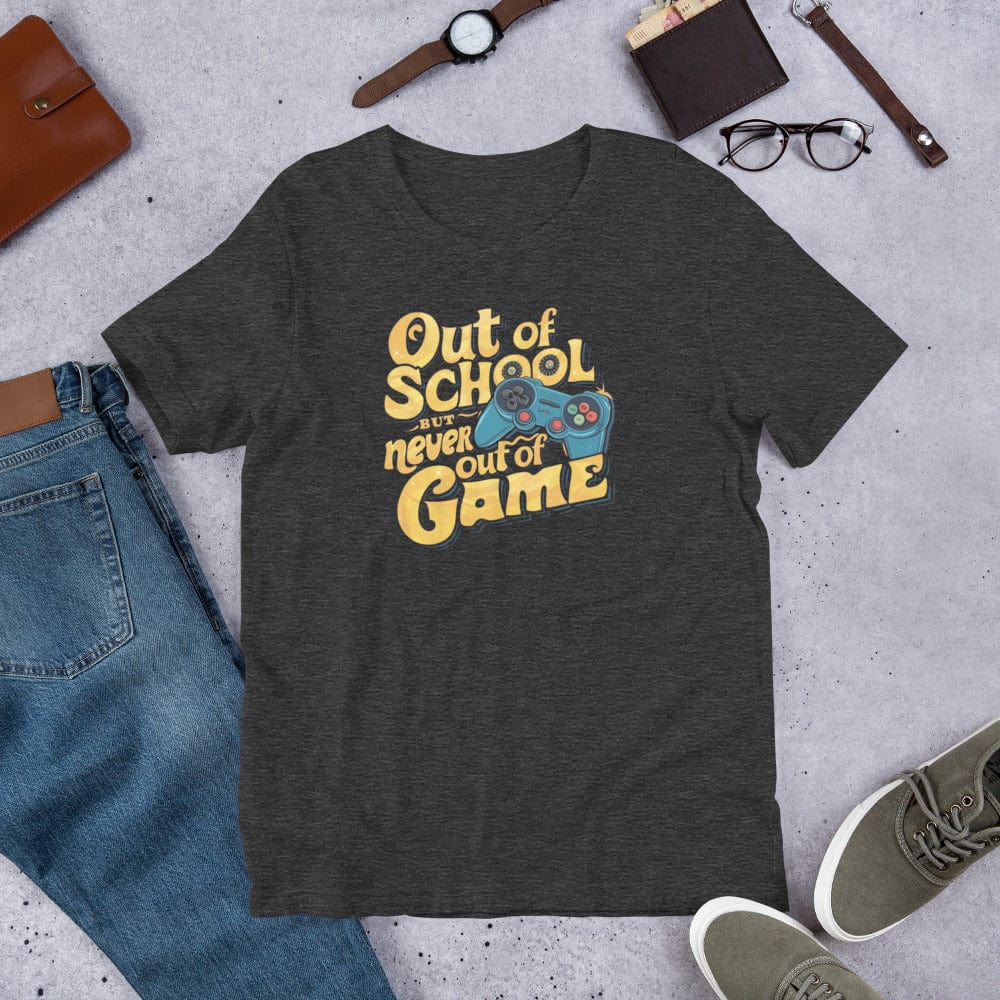 Padres Mágicos Jaspeado gris oscuro / S Camiseta Gamer "Out of School but Never Out of Game"
