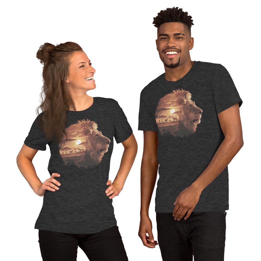 Padres Mágicos Jaspeado gris oscuro / S Camiseta "León y Sabana" - Diseño Majestuoso