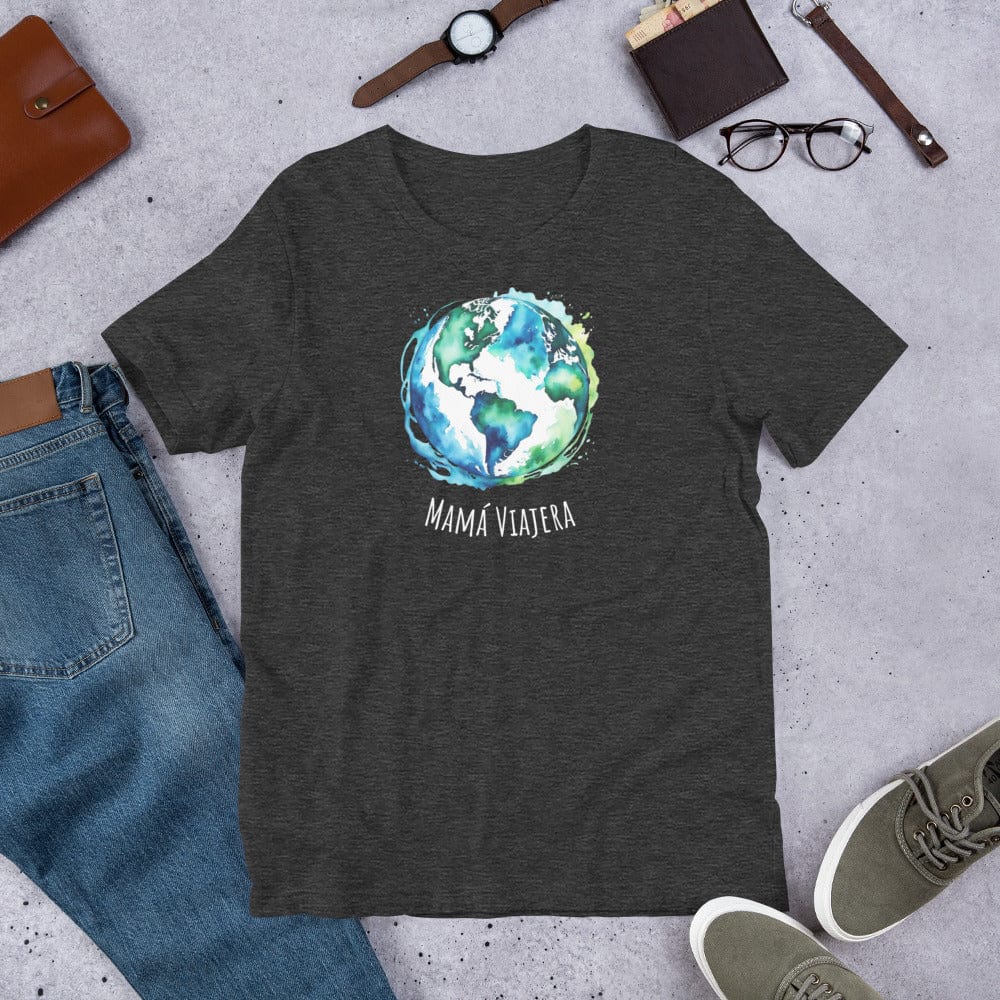 Padres Mágicos Jaspeado gris oscuro / S Camiseta Mamá Viajera - Estilo Aventurero y Colorido para Amantes de los Viajes
