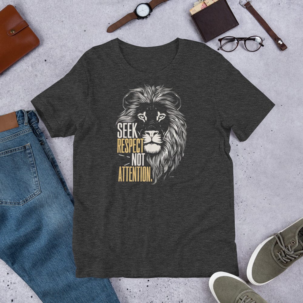 Padres Mágicos Jaspeado gris oscuro / S Camiseta Motivadora "Seek Respect Not Attention" - Diseño de León