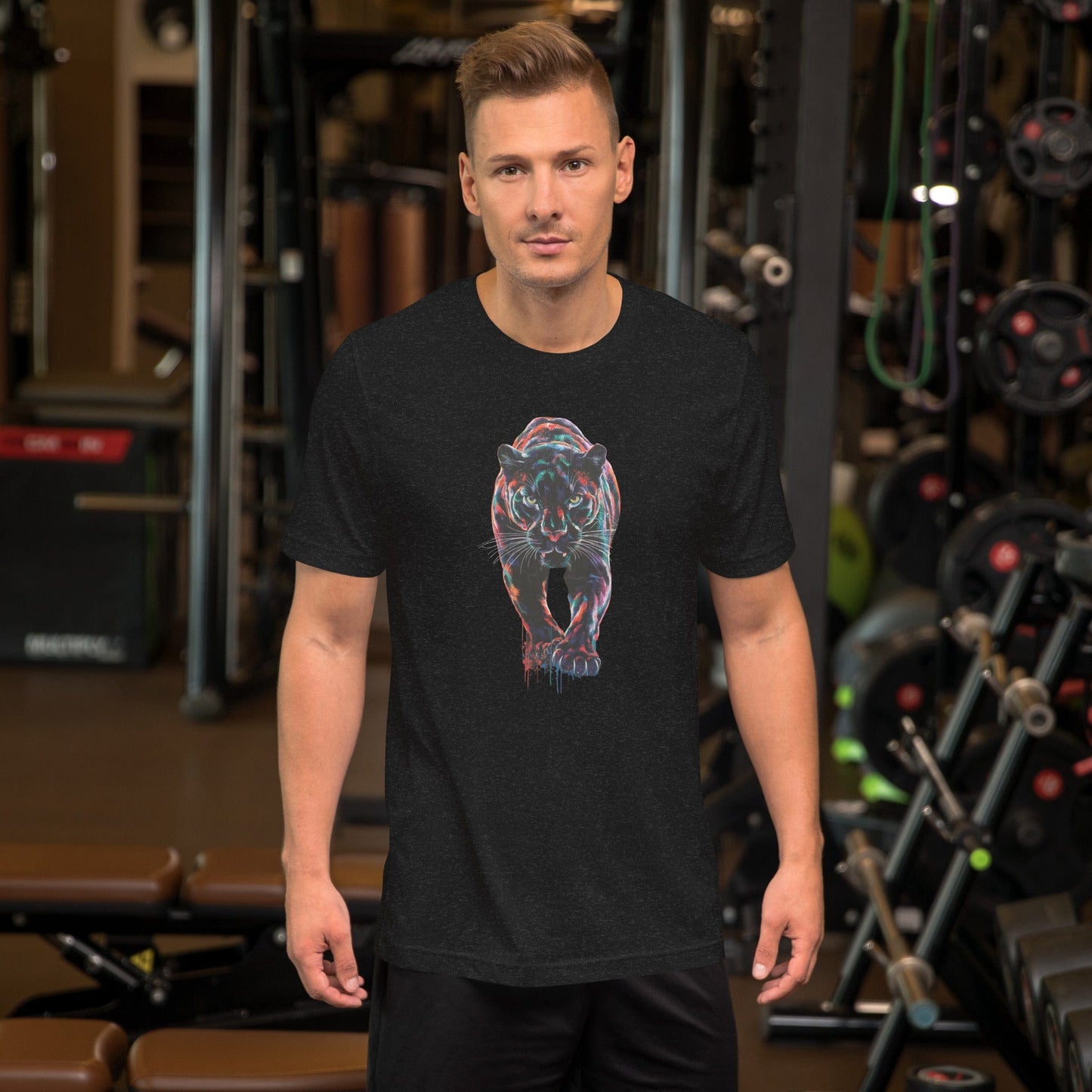 Padres Mágicos Jaspeado negro / S Camiseta "Pantera Colorida" - Diseño Artístico y Audaz