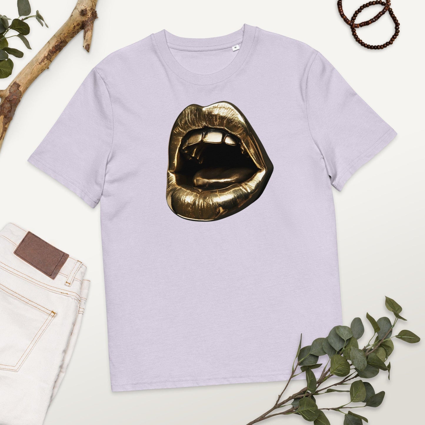 Padres Mágicos Lavanda / S Camiseta "Labios Dorados" de Algodón Orgánico
