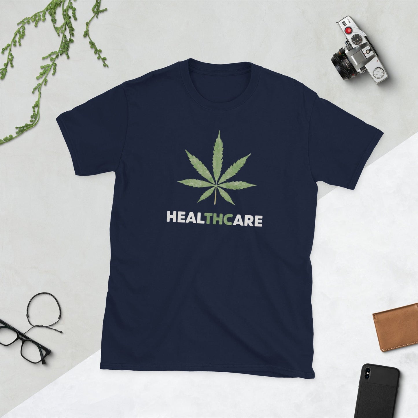 Padres Mágicos Marino / S Camiseta "Healthcare con THC" - 100% Algodón para Entusiastas de la Marihuana y el Humor
