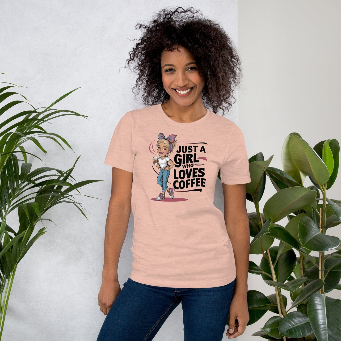 Padres Mágicos Melocotón prisma jaspeado / S Camiseta Divertida "Just a Girl Who Loves Coffee" - Diseño Femenino