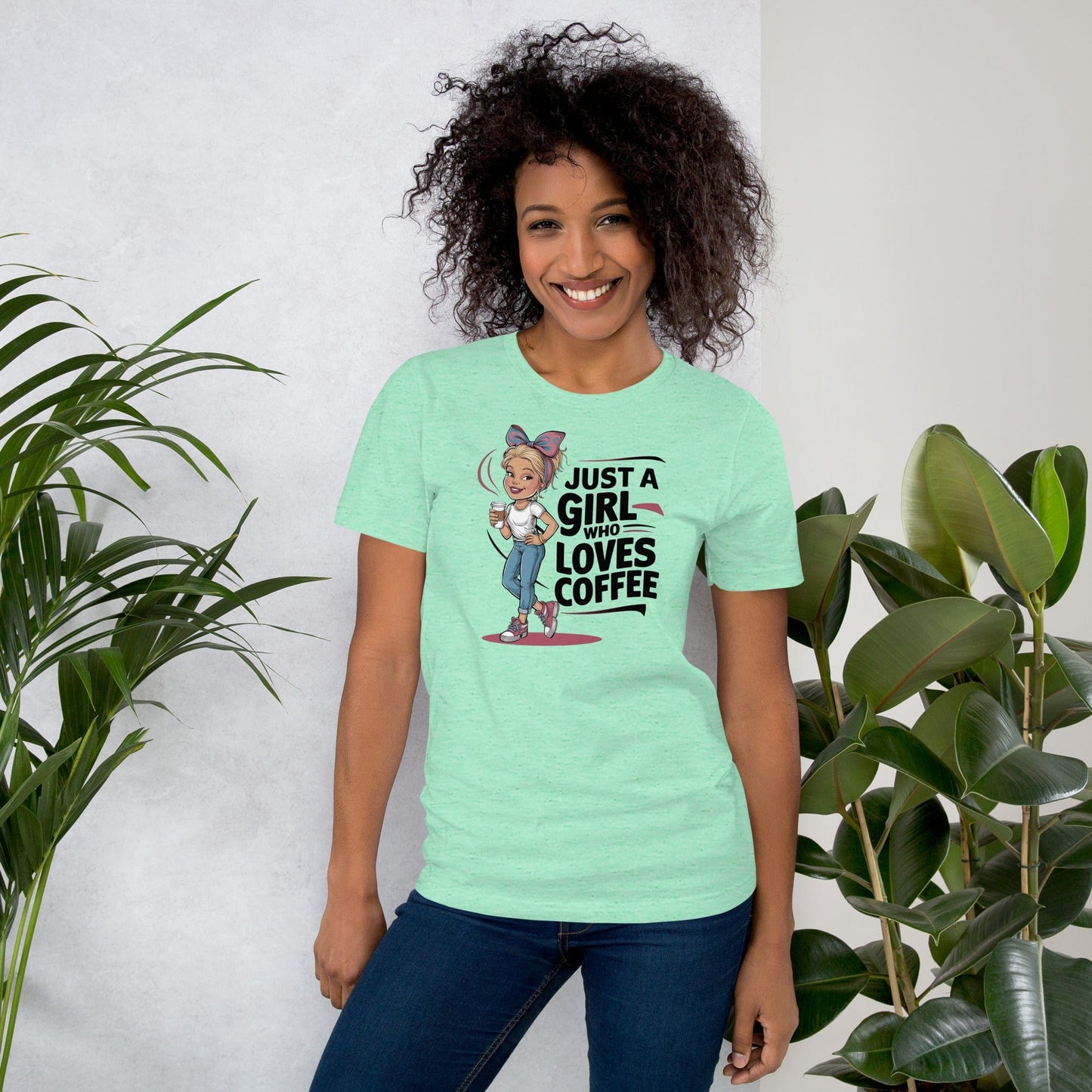 Padres Mágicos Menta jaspeado / S Camiseta Divertida "Just a Girl Who Loves Coffee" - Diseño Femenino