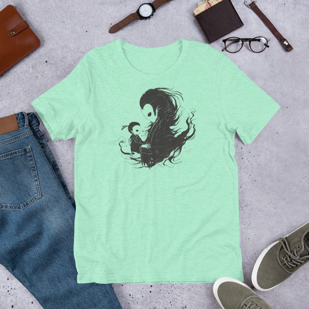 Padres Mágicos Menta jaspeado / S Camiseta "Espíritu y Niño" - Conexión Mística y Arte Minimalista