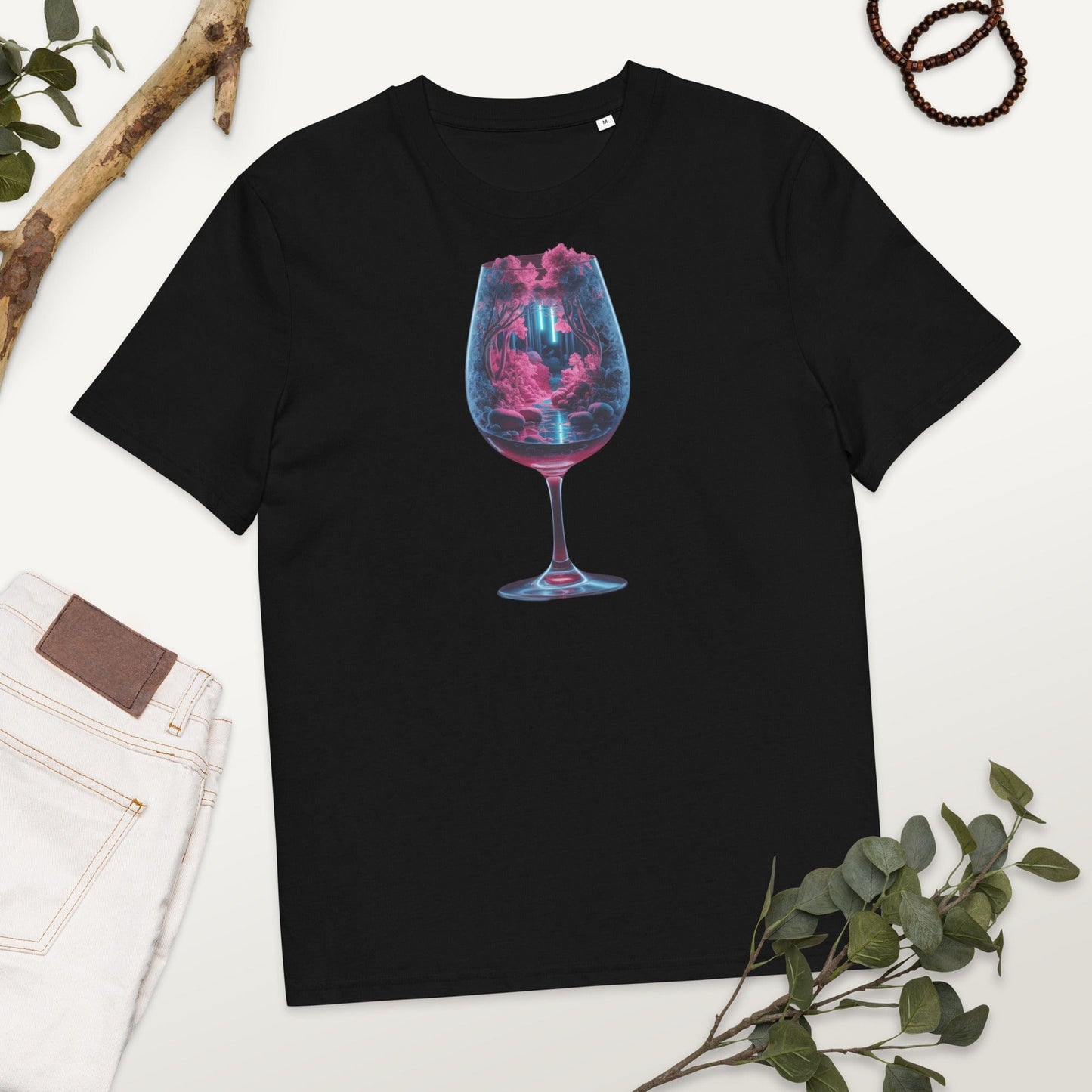 Padres Mágicos Negro / S Camiseta "Bosque Futurista de Neón" de Algodón Orgánico - Ideal para Amantes del Futuro