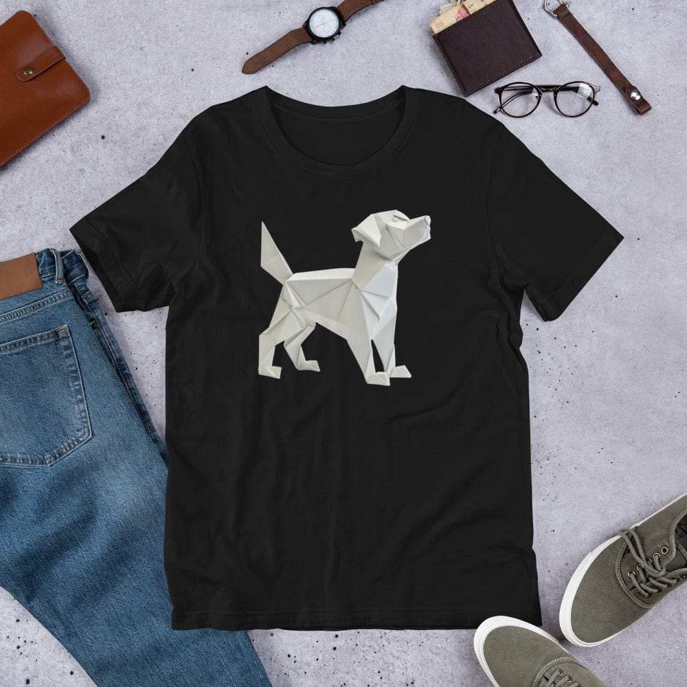 Padres Mágicos Negro / S Camiseta con Diseño de Perro en Origami