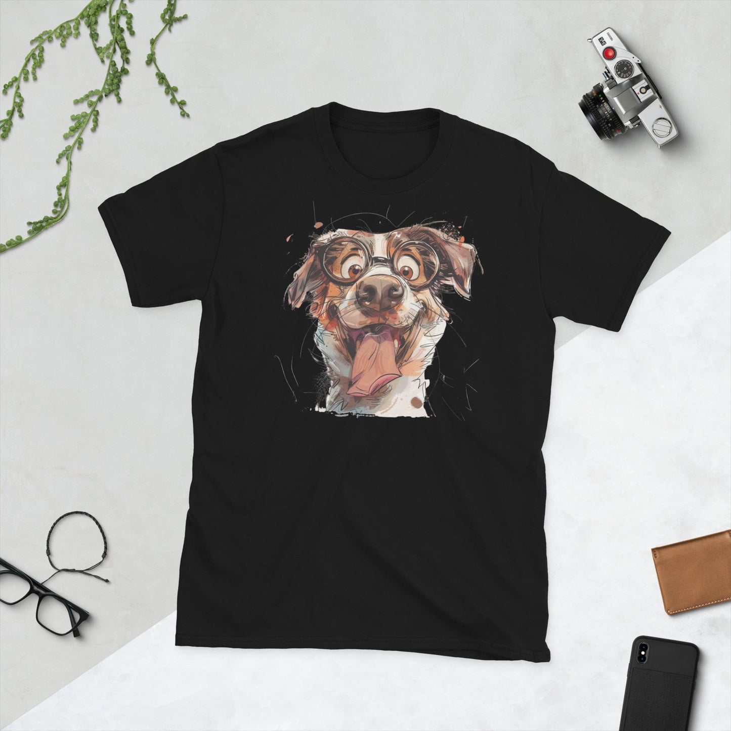Padres Mágicos Negro / S Camiseta Divertida de Perro con Gafas – 100% Algodón