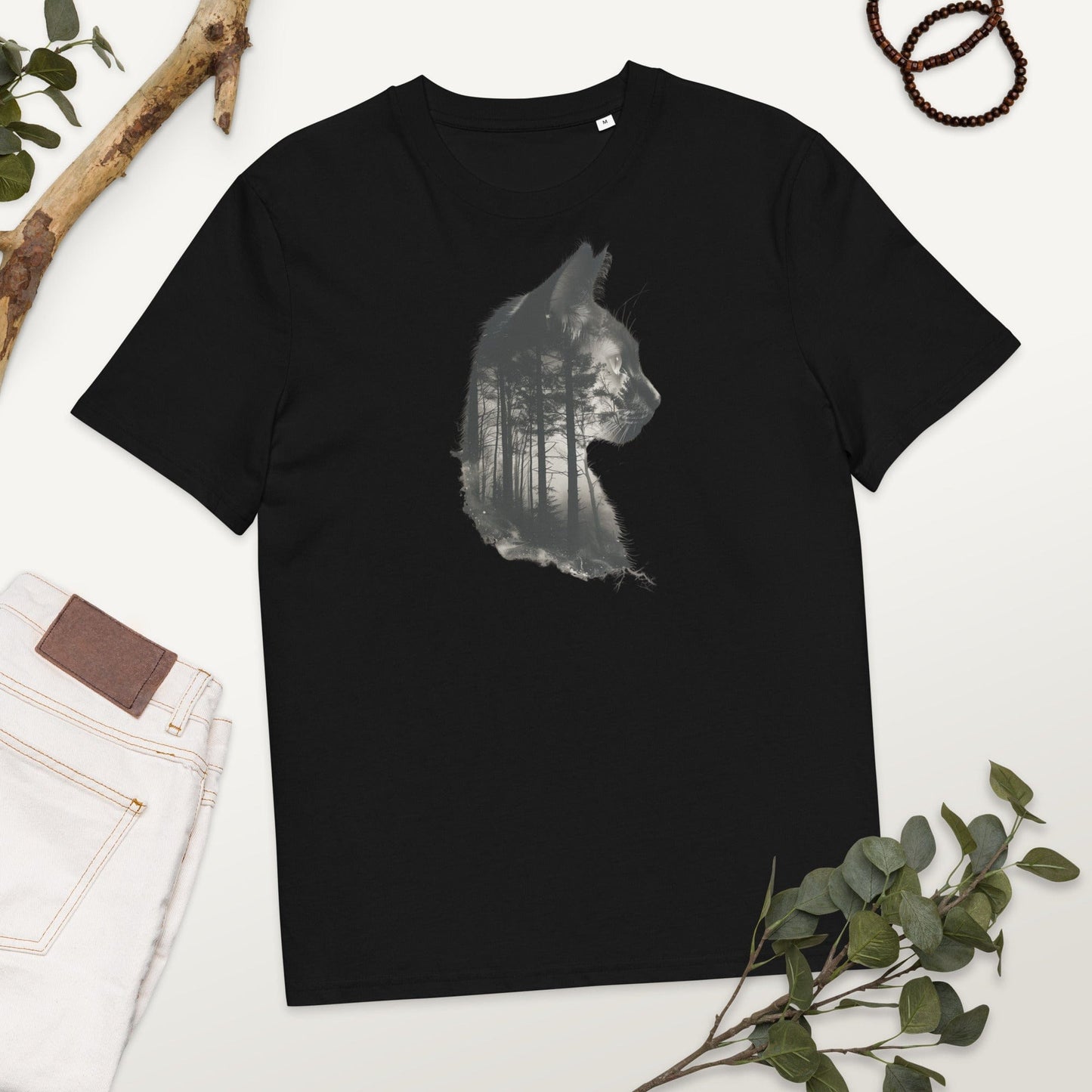 Padres Mágicos Negro / S Camiseta "Gato Bosque" Unisex de Algodón Bio