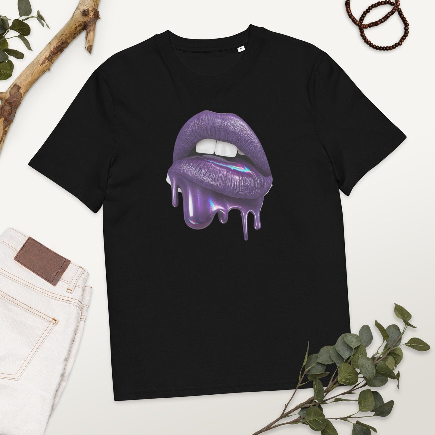 Padres Mágicos Negro / S Camiseta "Labios Púrpuras" 100% Algodón Orgánico - Para Amantes del Estilo Único