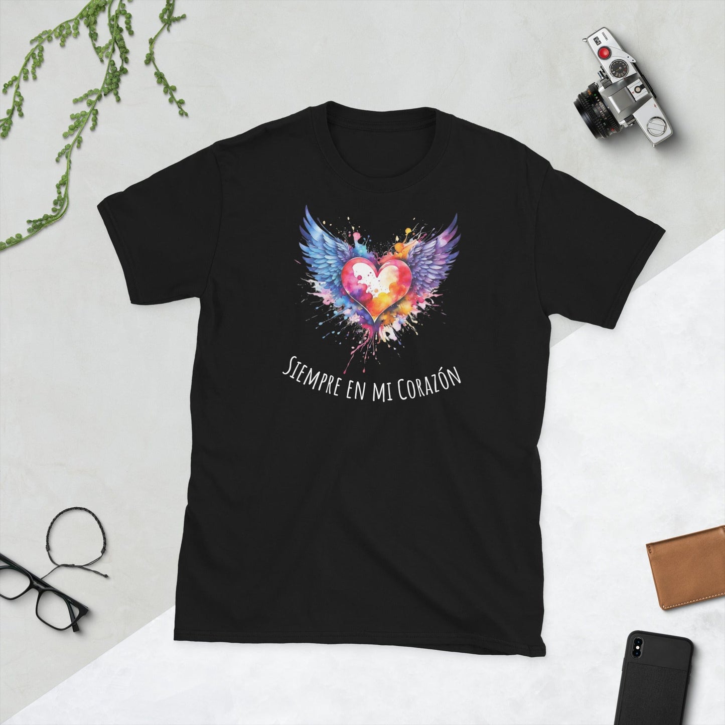 Padres Mágicos Negro / S Camiseta "Siempre en Mi Corazón" - Para Padres, Madres, Abuelos y Abuelas