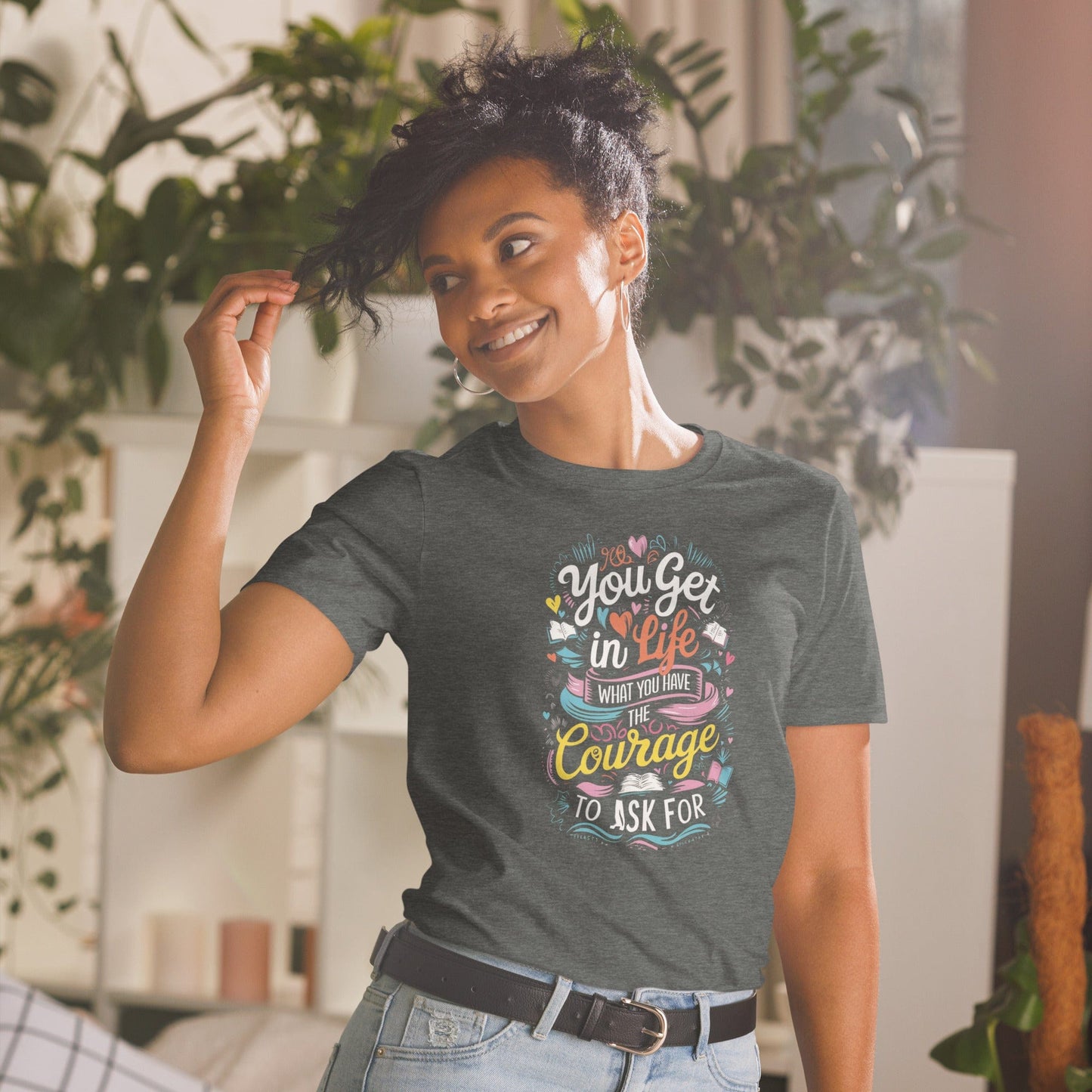 Padres Mágicos Oscuro jaspeado / S Camiseta Courage to Ask - Diseño Motivacional y Colorido